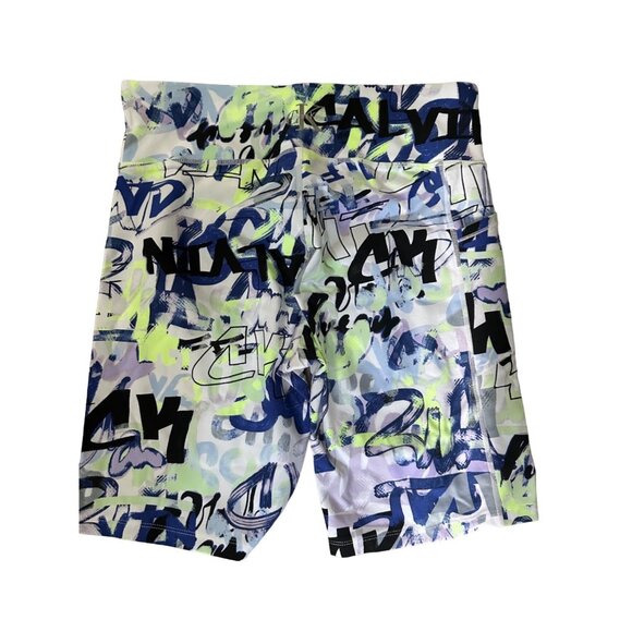 Calvin Klein women’s high rise biker XL Shorts Multicolor Graffiti Print spandex - Picture 1 of 8